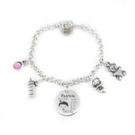 Pulsera natalicio niña para personalizar. Baño de plata