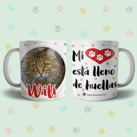 Taza Mi corazón está lleno de huellas (1 mascota)