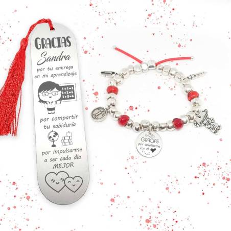 Pack Pulsera roja y Marcapáginas personalizado - Regalos para profesores