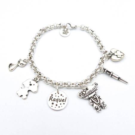 Pulsera Veterinaria para personalizar con el nombre baño de plata