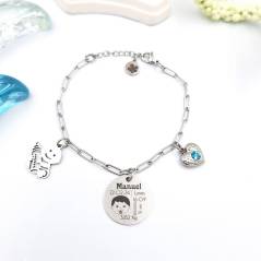 Pulsera natalicio niño para personalizar. Acero inoxidable