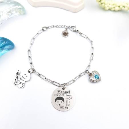 Pulsera natalicio niño para personalizar. Acero inoxidable