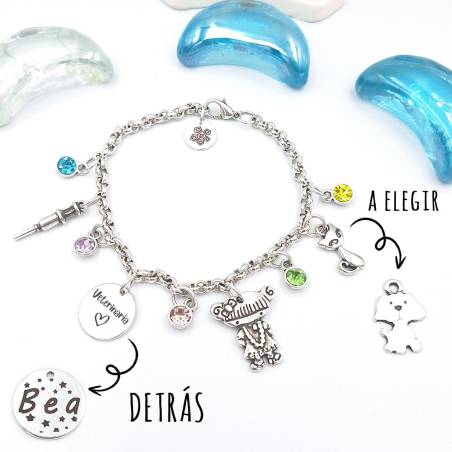 Pulsera Veterinaria para personalizar con el nombre baño de plata