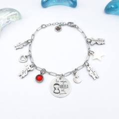 Pulsera para abuelas personalizada con los nombres de los nietos en figuras. Acero inoxidable