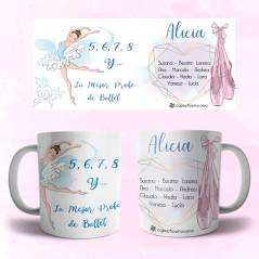 Taza Regalo para profesora de ballet personalizada con los nombres de los alumnos.