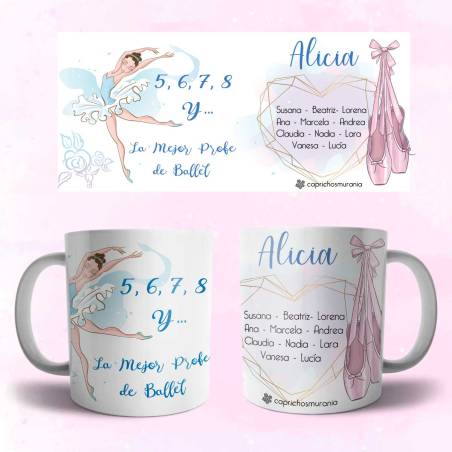 Taza Regalo para profesora de ballet personalizada con los nombres de los alumnos.