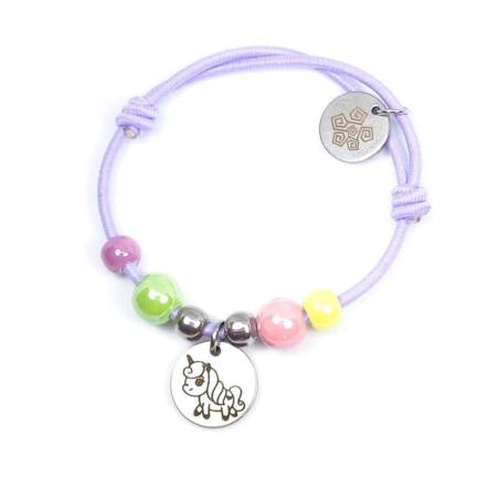 Pulsera elástica malva con unicornio personalizada (acero)