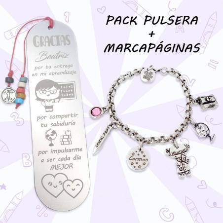 Regalo original para profesora. Pulsera y marcapáginas.