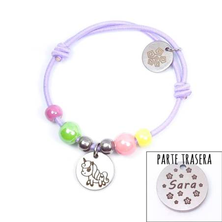 Pulsera de acero para niñas con unicornio.