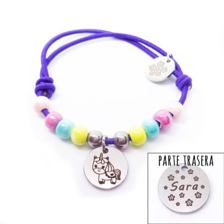 Pulsera elástica de acero para niñas con unicornio.