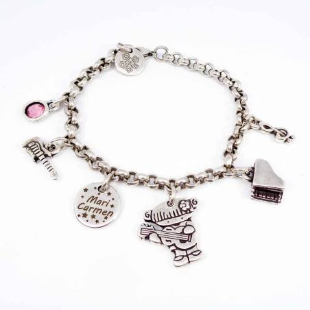 Pulsera para profesora de música personalizada bañada en plata de ley.