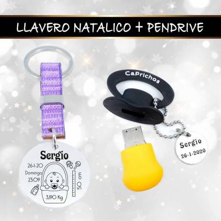 Pack Llavero Natalicio & Pendrive - Regalos para padres primerizos