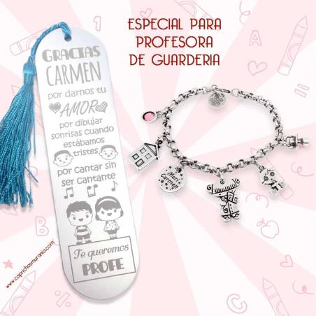 Pack Marcapáginas y pulsera de profesora - Regalos para profesores de guarderia