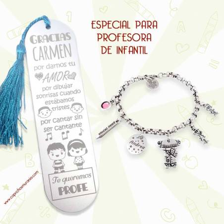 Pack Marcapáginas y pulsera de profesora - Regalos para profesores de infantil