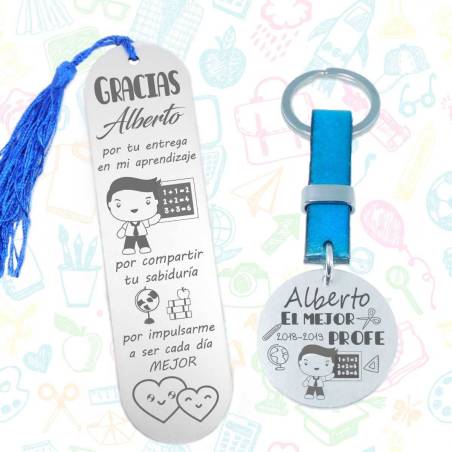 Regalos para profesores. Llavero y marcapáginas personalizados.