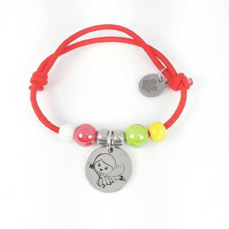 Pulsera elástica roja con hada personalizada (acero)