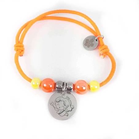 Pulsera elástica naranja con hada personalizada (acero)