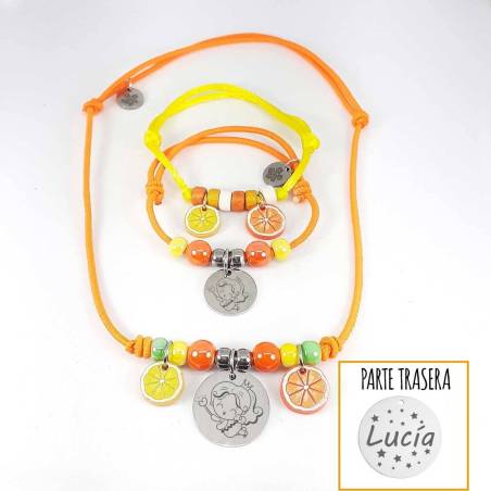 Regalos para niñas con hadas - Pulseras y collar con hada naranja