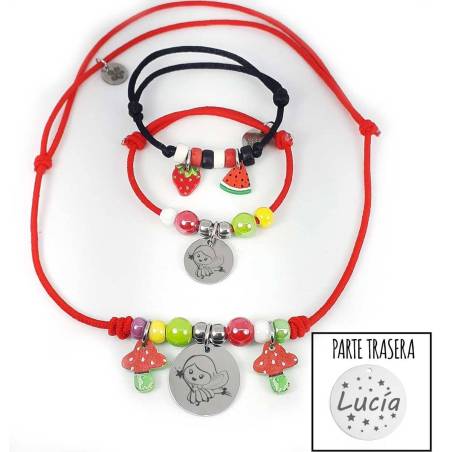 Regalos para niñas con hadas - Pulseras y collar con hada rojo